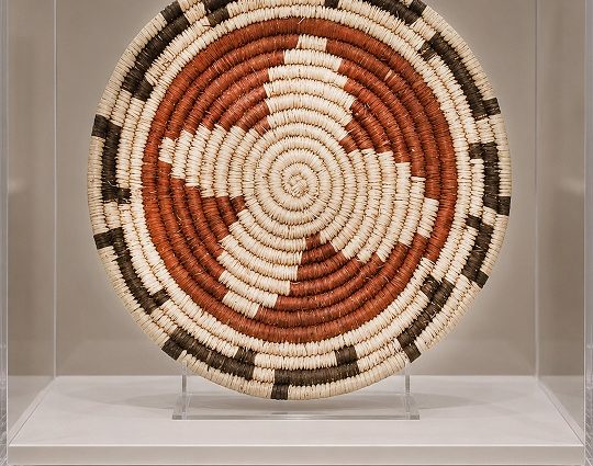 A traditional Seri (Comcaac) woven basket displayed as part of the Western New Mexico University Museum's expanded permanent collection in Silver City.