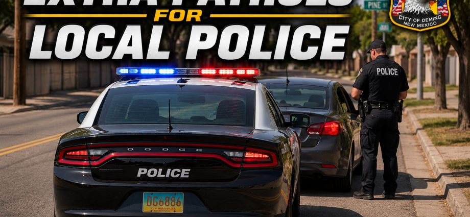 Deming Police officer conducts a traffic stop during an enhanced summer traffic enforcement campaign on a city street.