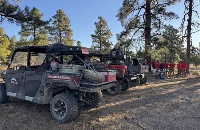 Search and Rescue volunteers conducting a search operation in rugged terrain in Catron County, New Mexico.