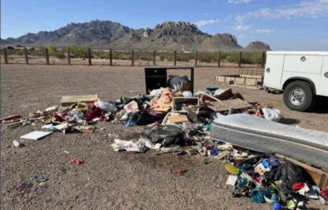 Illegal dumping discovered on Stirrup Road SE in Luna County on June 8, 2026.