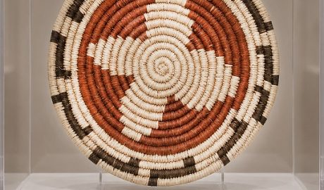 A traditional Seri (Comcaac) woven basket displayed as part of the Western New Mexico University Museum's expanded permanent collection in Silver City.
