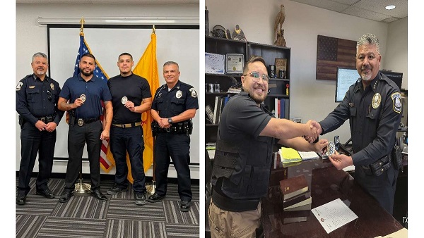 Deming Police Department personnel recognized during recent promotions and staffing changes.