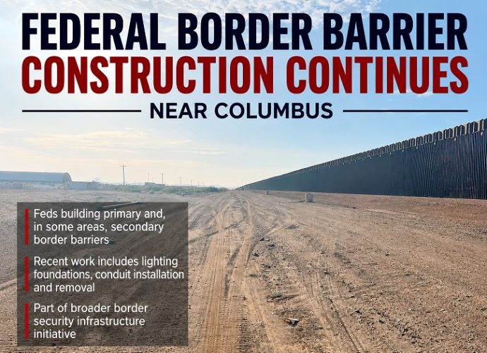 Border barrier construction continues near Columbus, New Mexico.
