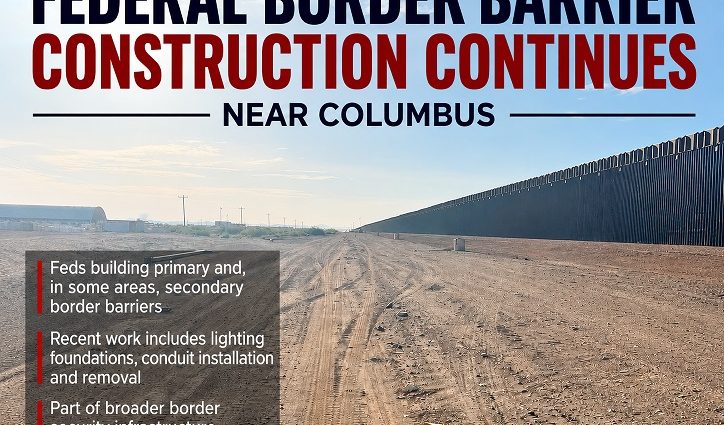 Border barrier construction continues near Columbus, New Mexico.