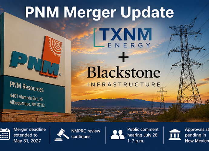 PNM electric infrastructure and transmission lines representing the proposed merger between TXNM Energy and Blackstone Infrastructure.