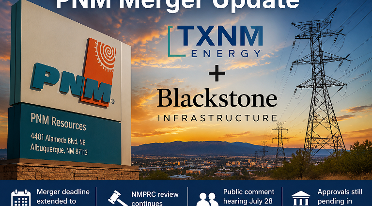 PNM electric infrastructure and transmission lines representing the proposed merger between TXNM Energy and Blackstone Infrastructure.