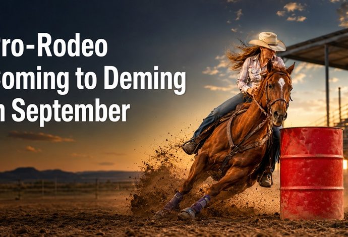 Barrel racer rounds a red barrel during a rodeo competition