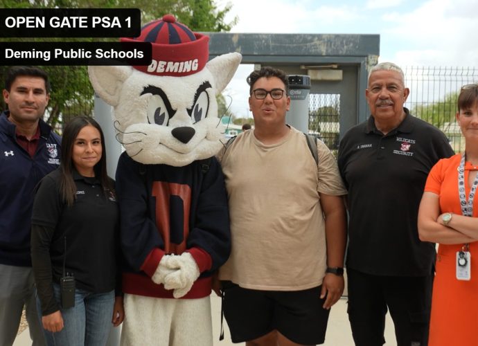 Deming High School Student Council members and administrators appear in a Wildcat Productions OpenGate public-service announcement.