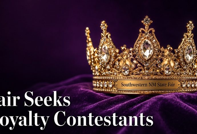 Gold queen’s crown for the Southwestern New Mexico State Fair with the headline “Fair Seeks Royalty Contestants.”