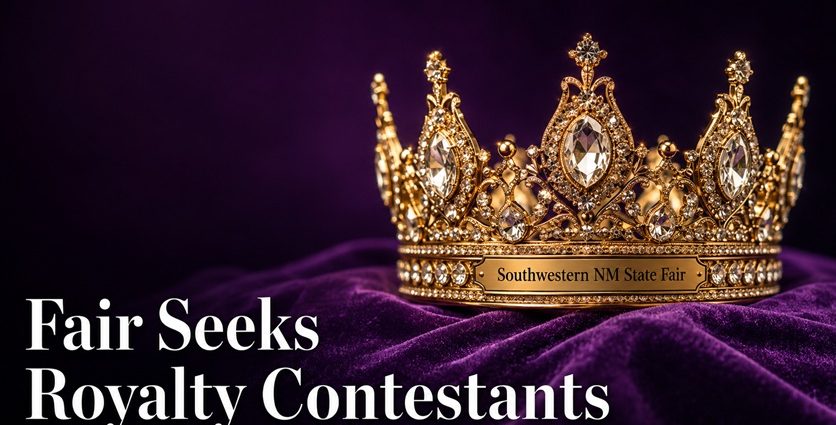 Gold queen’s crown for the Southwestern New Mexico State Fair with the headline “Fair Seeks Royalty Contestants.”