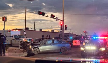 Traffic signals at Columbus Road and Florida Street in Deming, where two vehicles were involved in a crash on September 4, 2026.