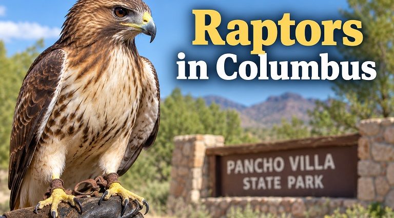 Raptor at Pancho Villa State Park for live birds of prey presentation in Columbus, New Mexico